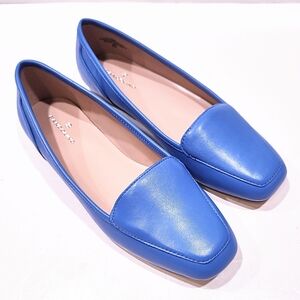 Bandolino Liberty Loafers Womens 8.5M Leather Square Toe Slip On Flats Peri Blue